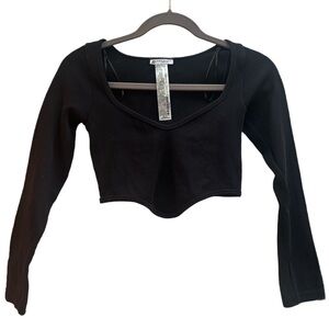 ZARA Black Ribbed Long Sleeve stretchy Cropped Top, size M/L